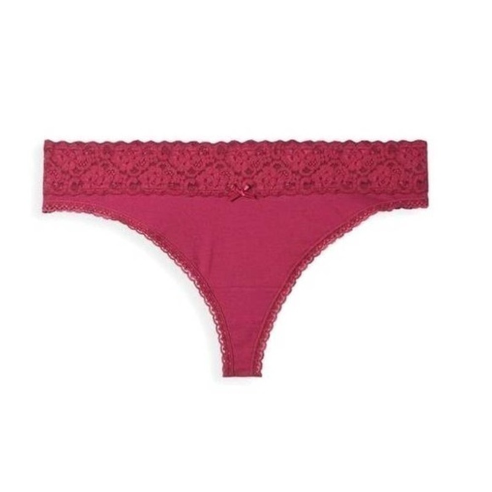 Torrid 5X 28 Sexy Raspberry Mid Rise Wide Lace Trim Cotton Thong Panty Panties